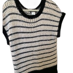 Miss Kelly 1999 Black Cream Striped Soft Fuzzy Eyelash Knit Sweater – Size L/XL